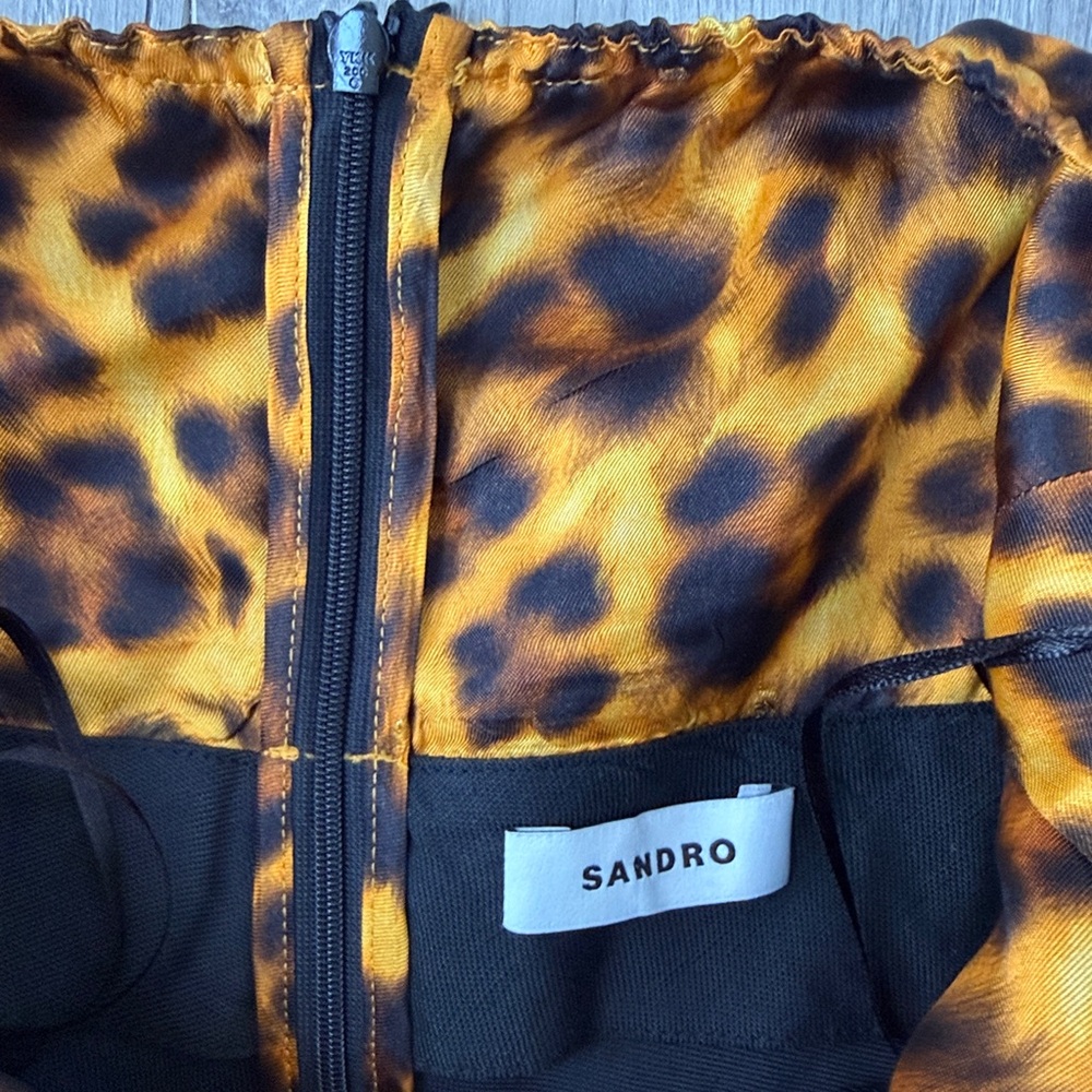 SANDRO Paris Ruched Halter Linen Blend Mini Dress with Leopard Animal Print - Picture 8 of 10